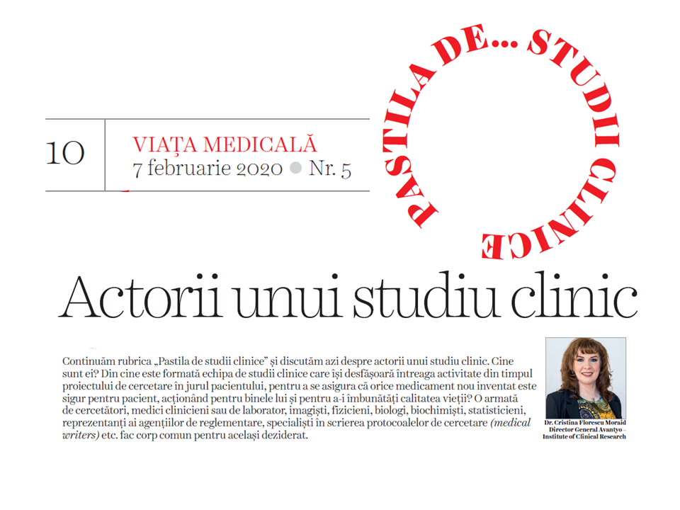 About the actors of a clinical trial - Avantyo article in Viata Medicala Magazine